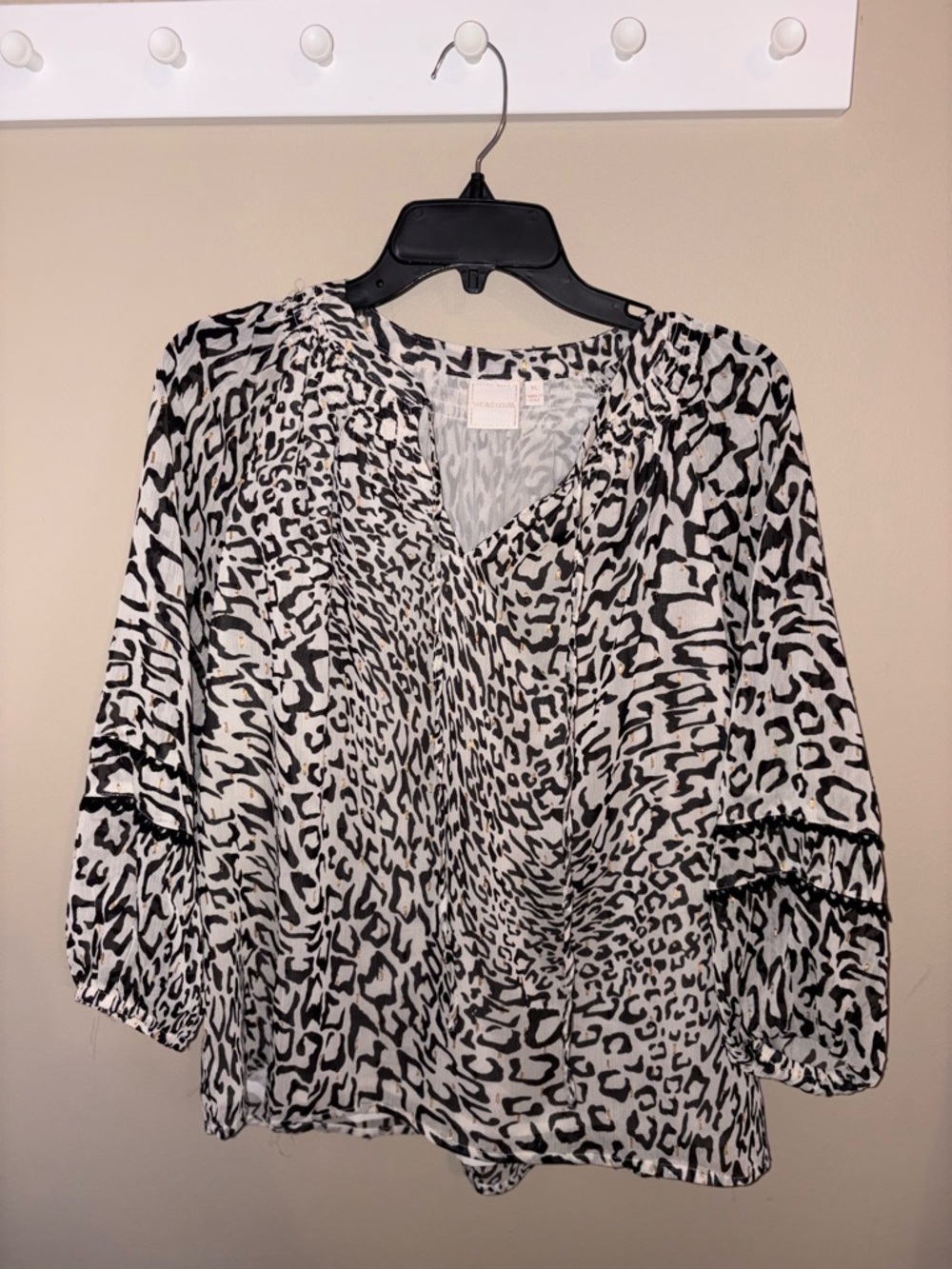Black & White Animal-Print V-Neck Blouse